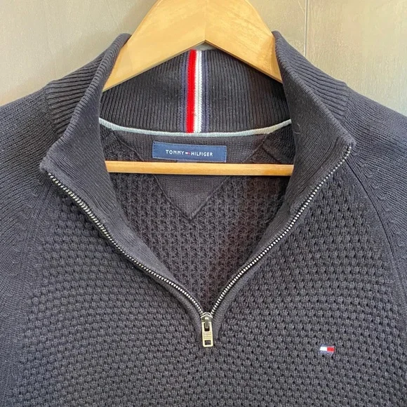 Tommy Hilfiger Men's Black Quarter-Zip Sweater - Picture 3 of 5